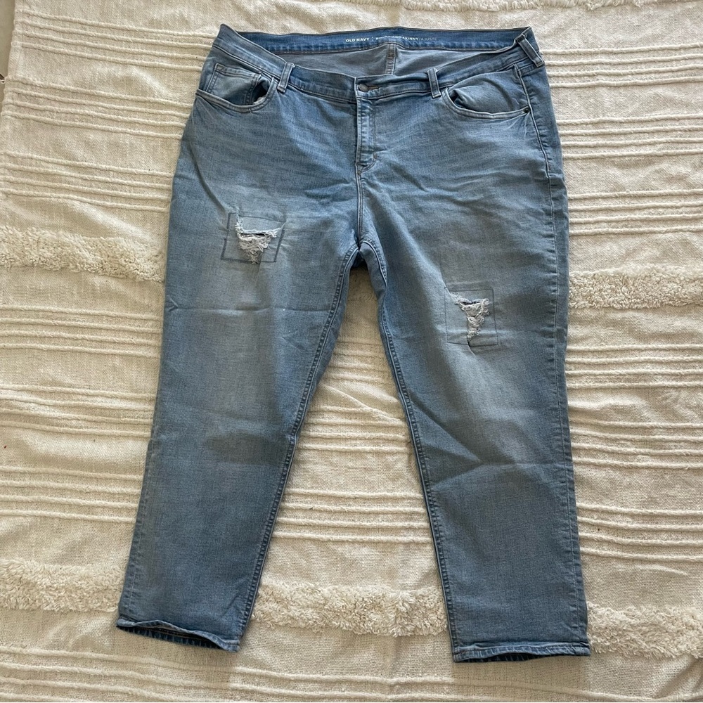 Old Navy Plus Size Light Blue Boyfriend Skinny Jeans Distressed Size 18 Regular